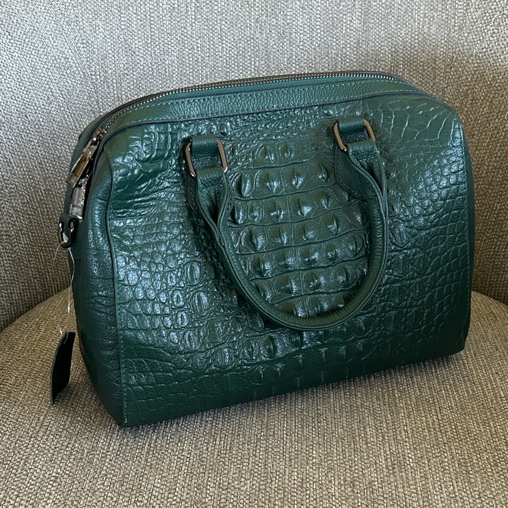 Green Croc-Embossed Dome Satchel Handbag